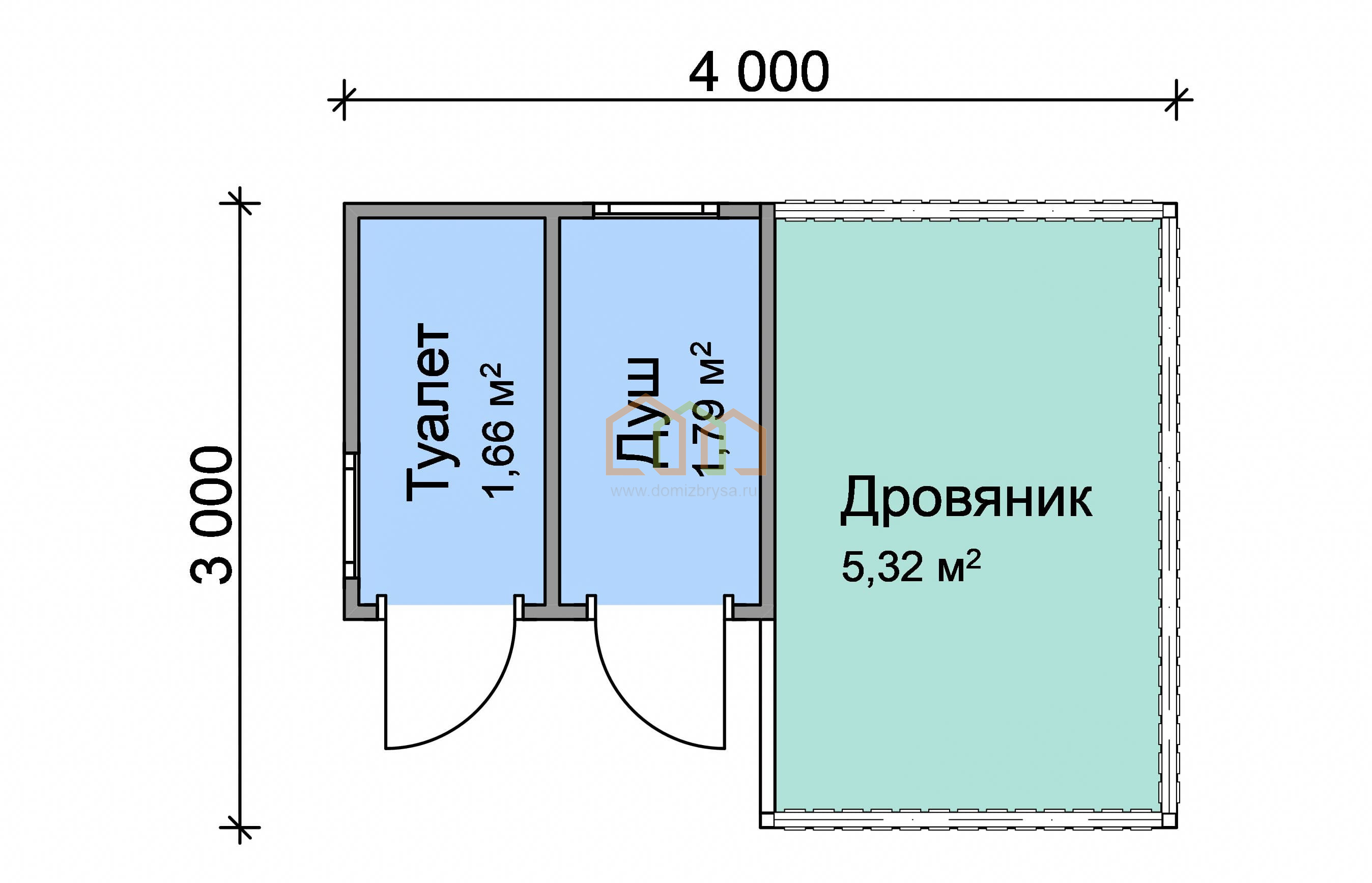 Угловой хозблок с туалетом, душем и дровником 3x4 (12 м²), цена 197500 руб.  под ключ в Тосно